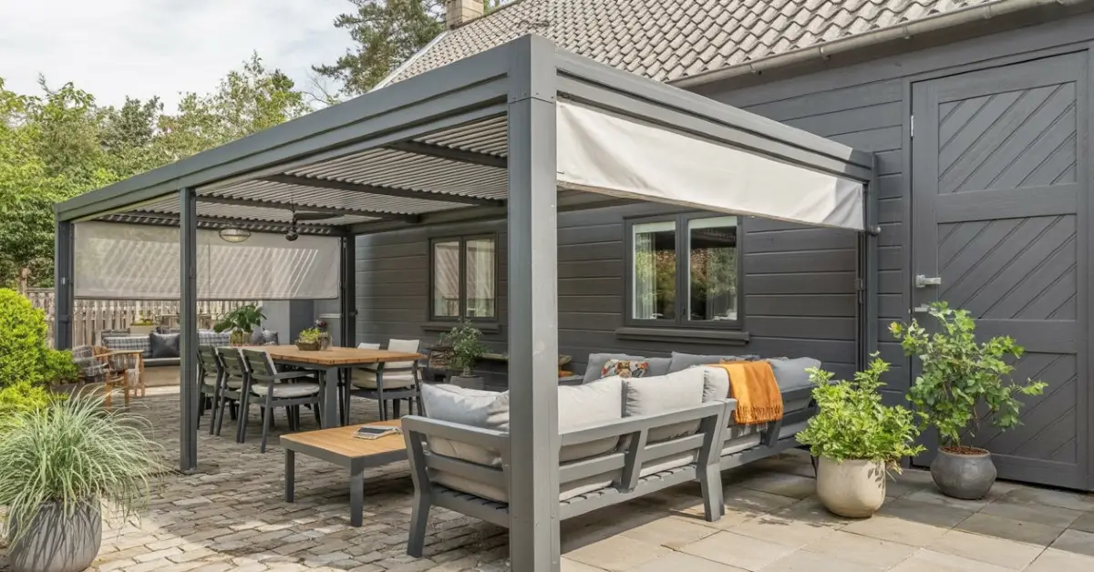 Charcoal Modern Haven Pergola - Mastering Climate Control for Seamless Outdoor Lounging