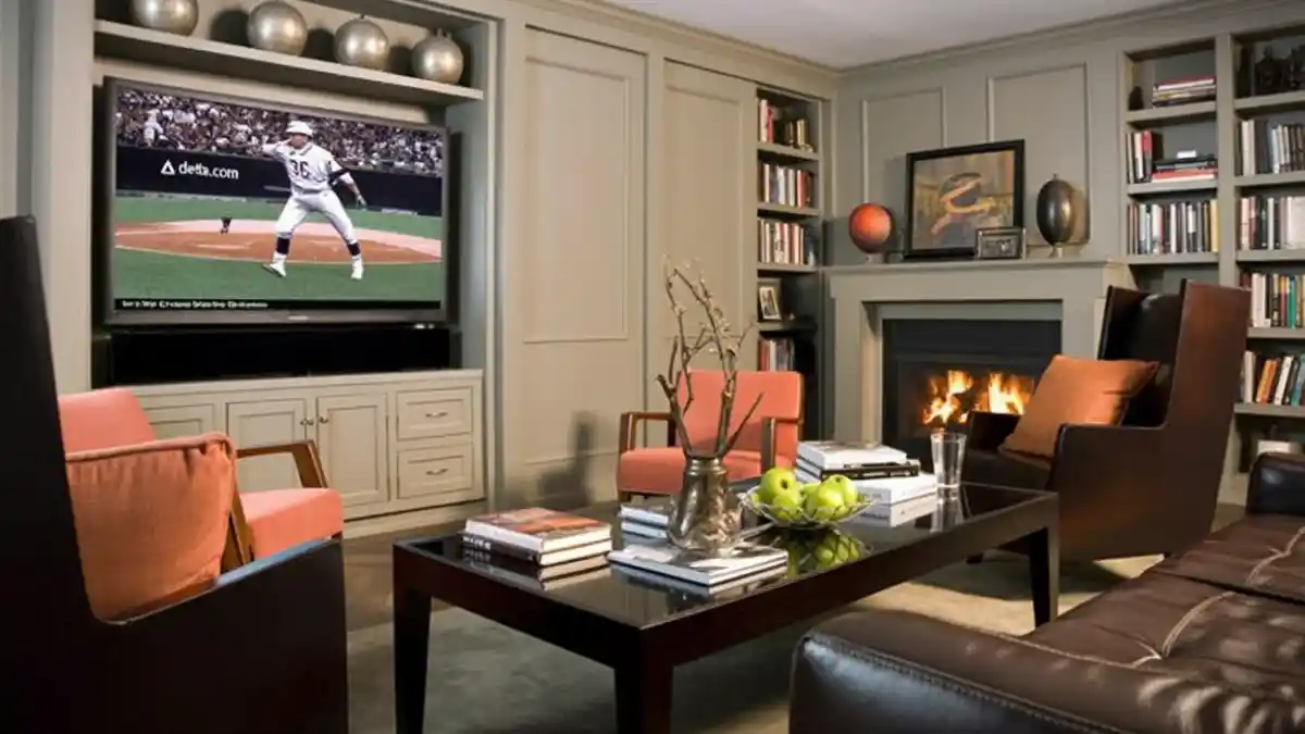 Classic Greige & Terracotta Library Lounge – Hiding a Guest Suite in Plain Sight