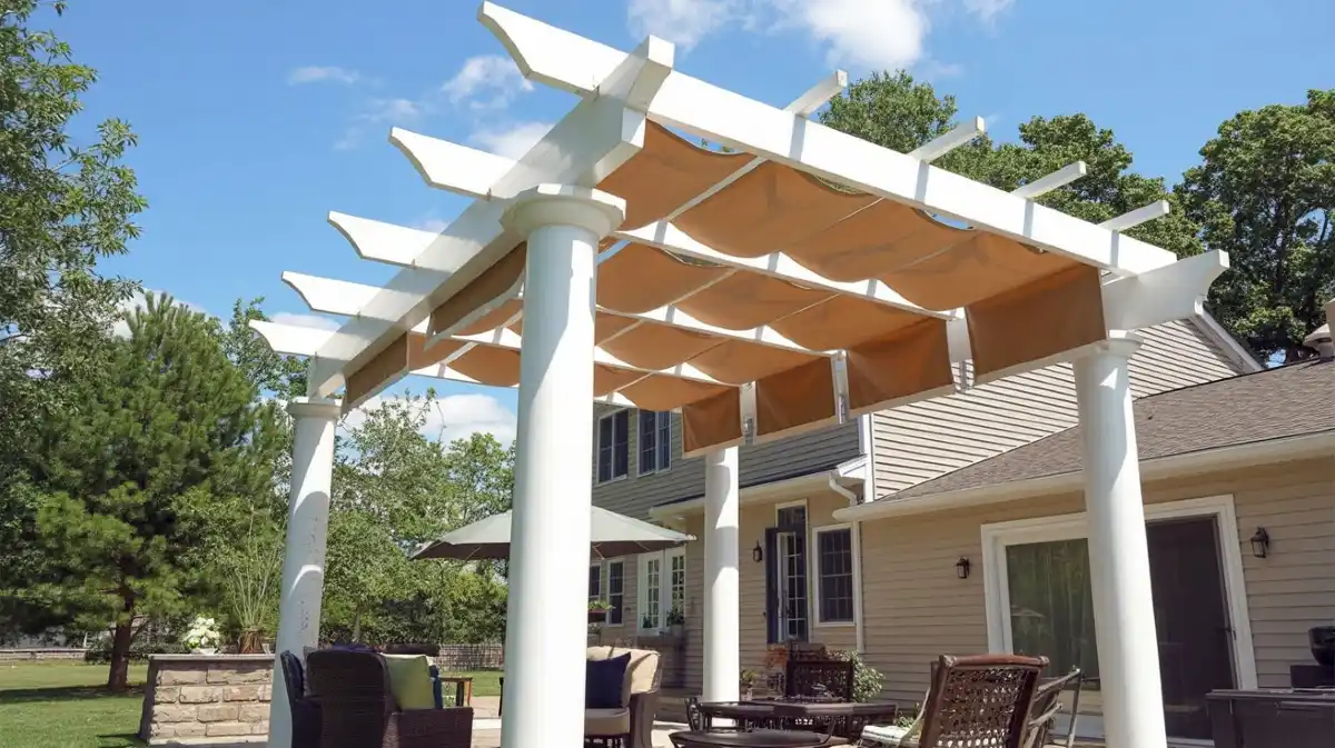 Classic White and Sand Columnar Pergola - Elegant Flexibility for Suburban Patios