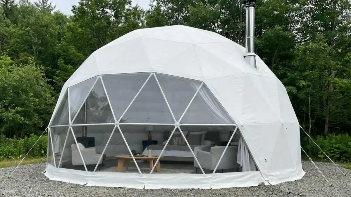Cloud-White and Charcoal Haven – Minimalist Dome Bedroom with Soft Textures