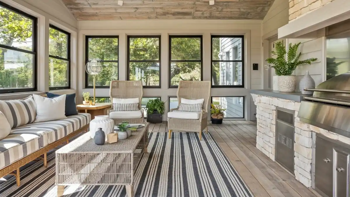 Coastal Farmhouse Grill Zone - A Seamless Indoor-Outdoor Kitchen