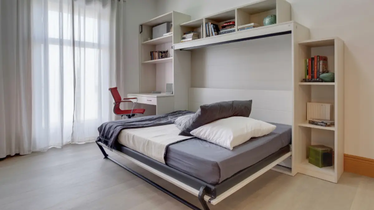 Crisp White & Cherry Red Work-Sleep Hub – The Horizontal Layout for Narrow Rooms