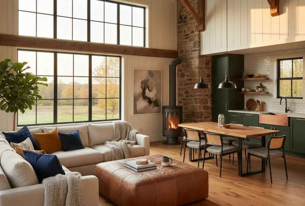 Deep Green & Exposed Stone Retreat - Cozy Barn Living on a Smart Budget