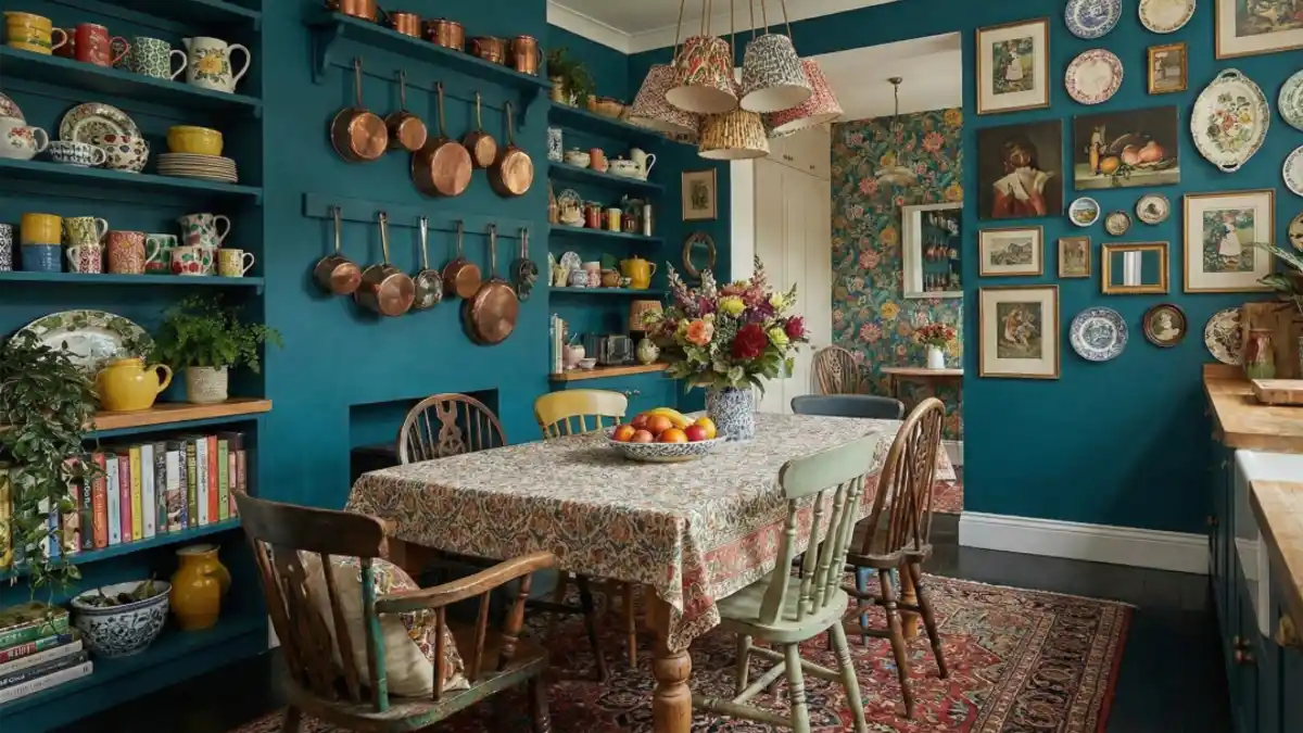 Deep Teal and Copper Country Kitchen – Cooking with Color and History
