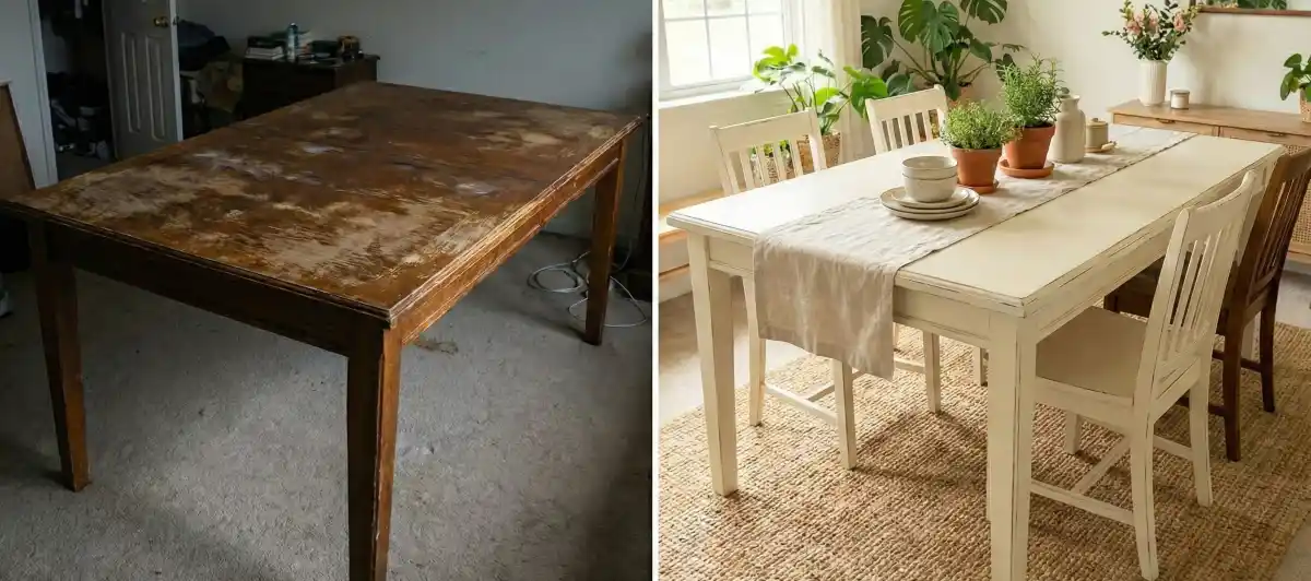 Distressed Cream Farmhouse Table – Brightening the Dining Room for Gatherings