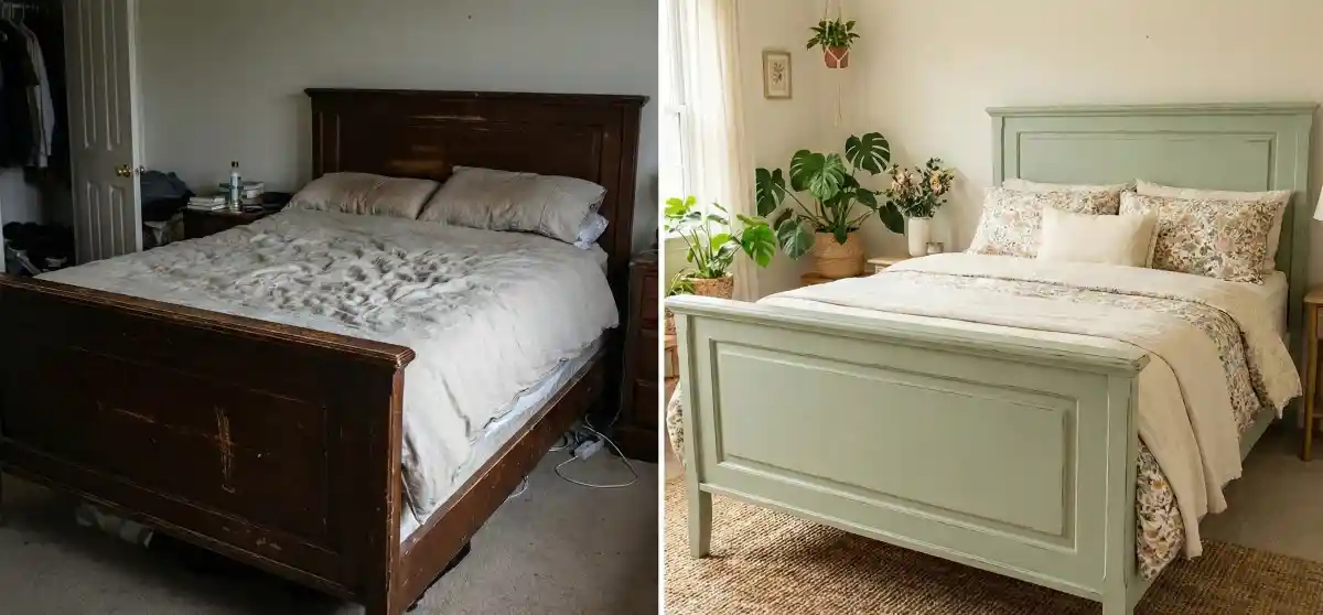 Distressed Sage Sleigh Bed – A Soft Bedroom Retreat