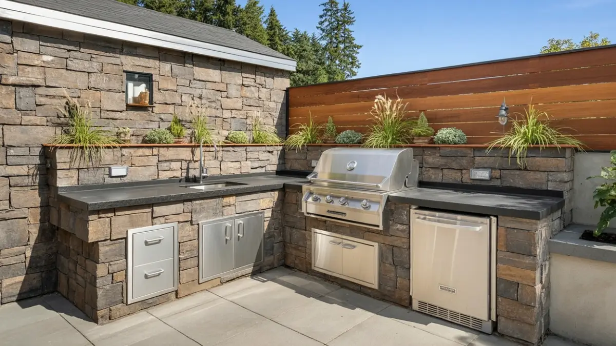 Earth-Tone Stone & Wood Kitchen - Nailing the Custom-Built Look