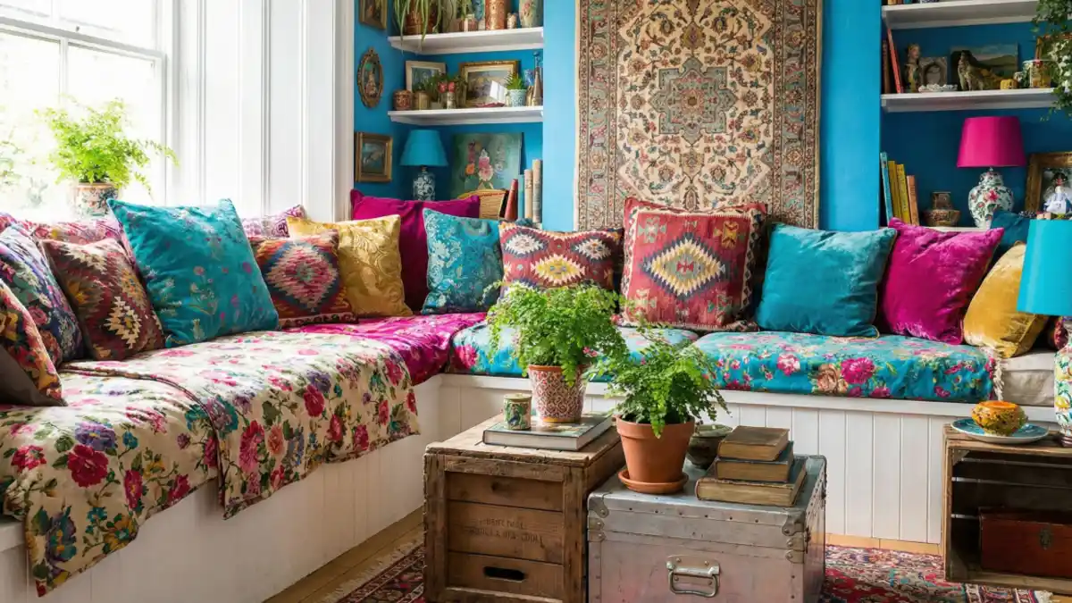 Electric Blue and Boho Patchwork Nook – Maximizing Corners with Comfort
