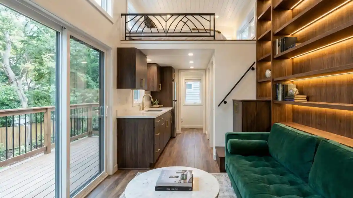 Emerald Velvet & Walnut Library Loft – A Micro-Luxe Retreat for Book Lovers