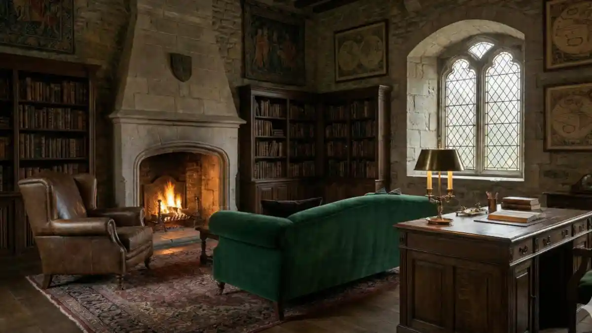 Emerald Velvet and Stone Library – A Scholarly Castlecore Retreat