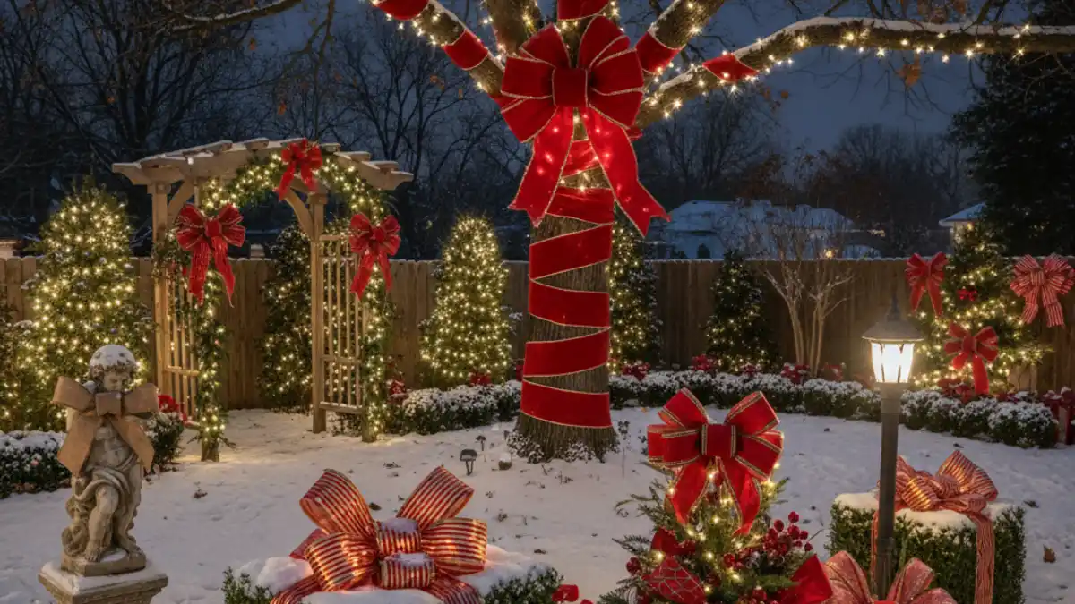 Enchanted Crimson & Gold Garden - A Backyard Masterclass in Oversized Bows