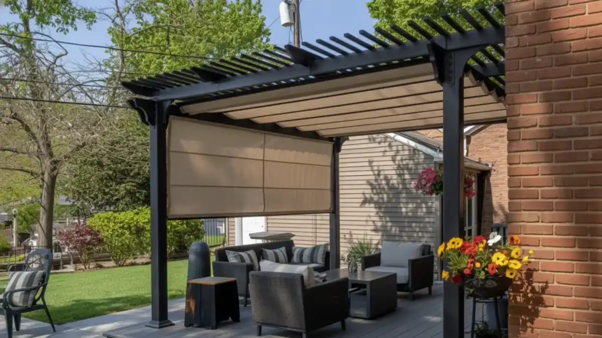 Espresso & Brick Patio Lounge - A Textural Contrast for All Seasons