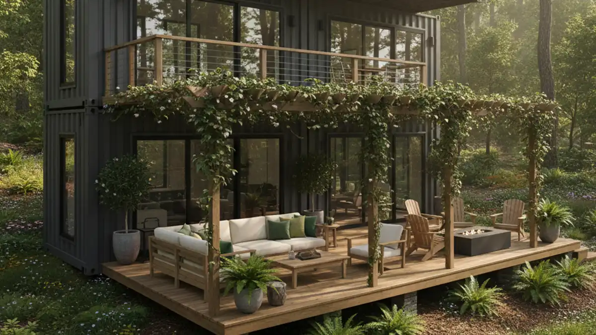 Forest Retreat – Serene Patio and Rooftop Deck for Container Homes