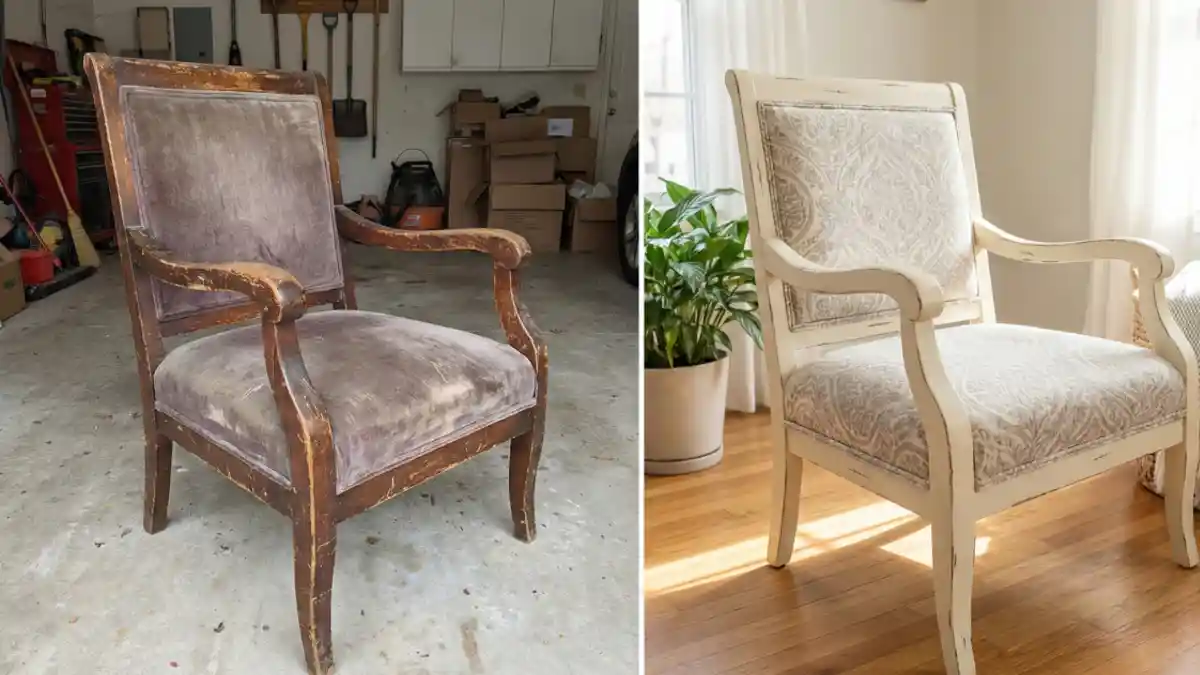 French Country Cream & Damask Armchair – Elegant Living Room Accent