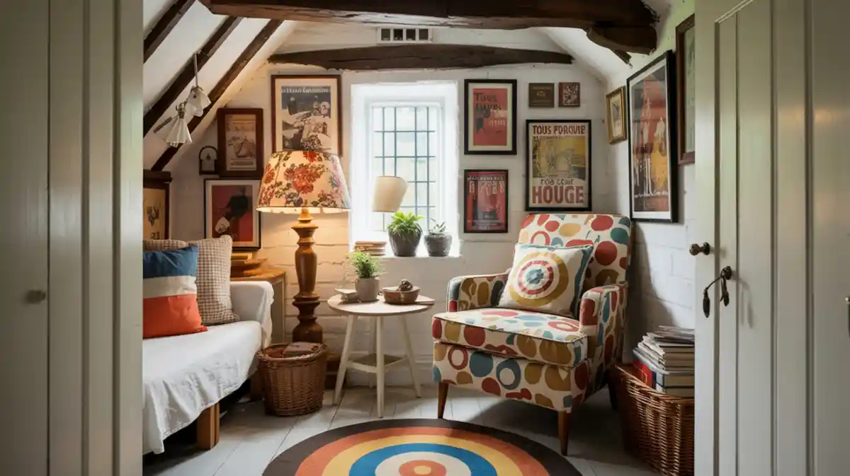 Geometric Mod and Vintage Poster Attic Nook – Escaping into Color
