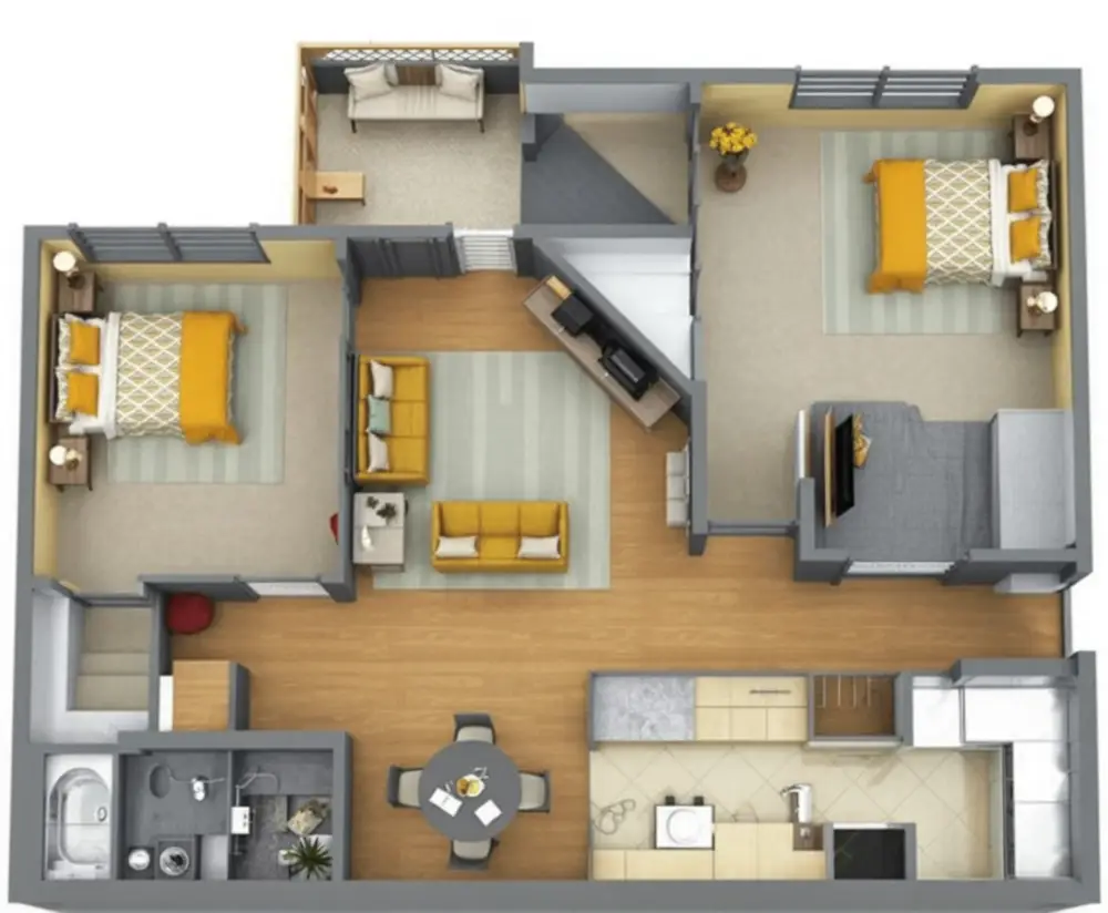 Golden Ember Retreat – Two-Bedroom Tiny Home with Cheerful Elegance