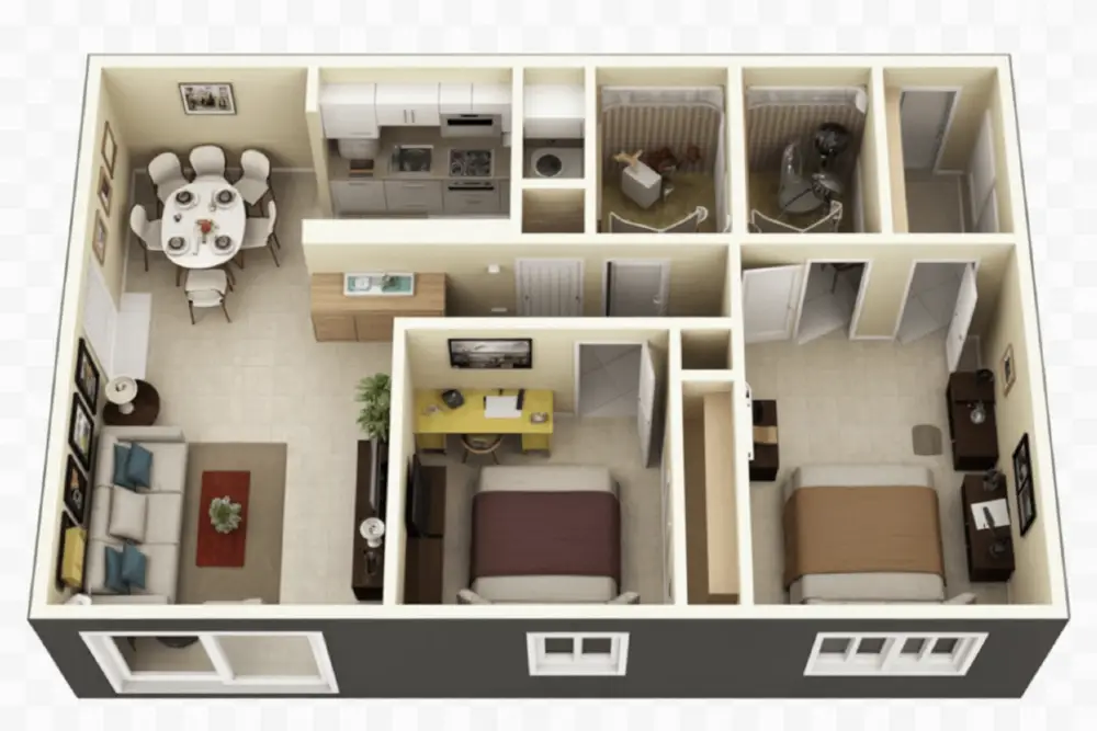 Golden Glow Haven – Two-Bedroom Tiny Home with Cozy Practical Design