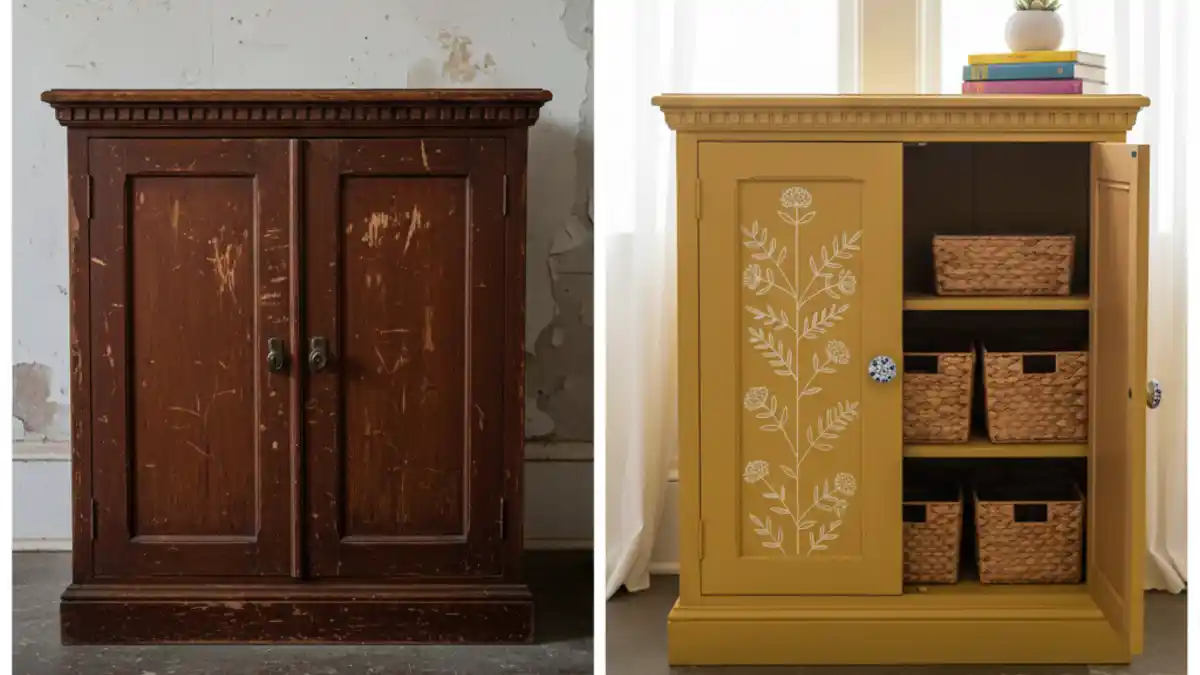 Goldenrod & Botanical Cabinet – A Sunny Entryway Organizer