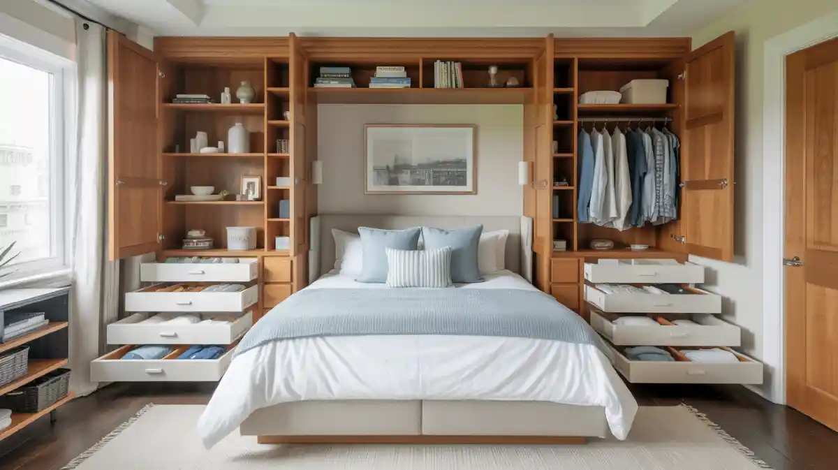 Honey Oak & Sky Blue Integrated Suite – The Bedroom That Doubles as a Wardrobe
