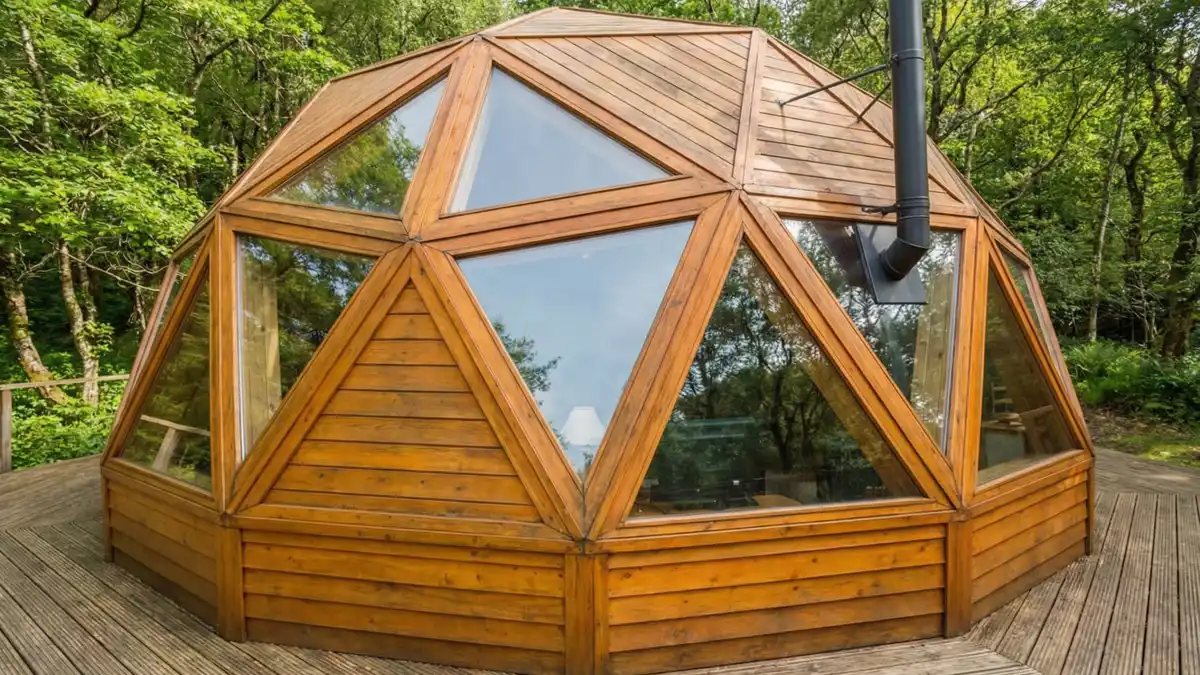 Honey-Pine and Leather Lodge – Rustic Warmth in Geometric Form