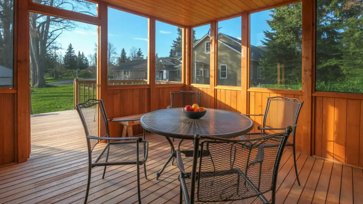 Honey-Toned Wood Haven Porch - Expanding Interiors with Rustic Charm