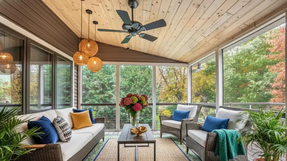 Honey Wood & Sapphire Casual Lounge – A Warm, Textural Living Extension