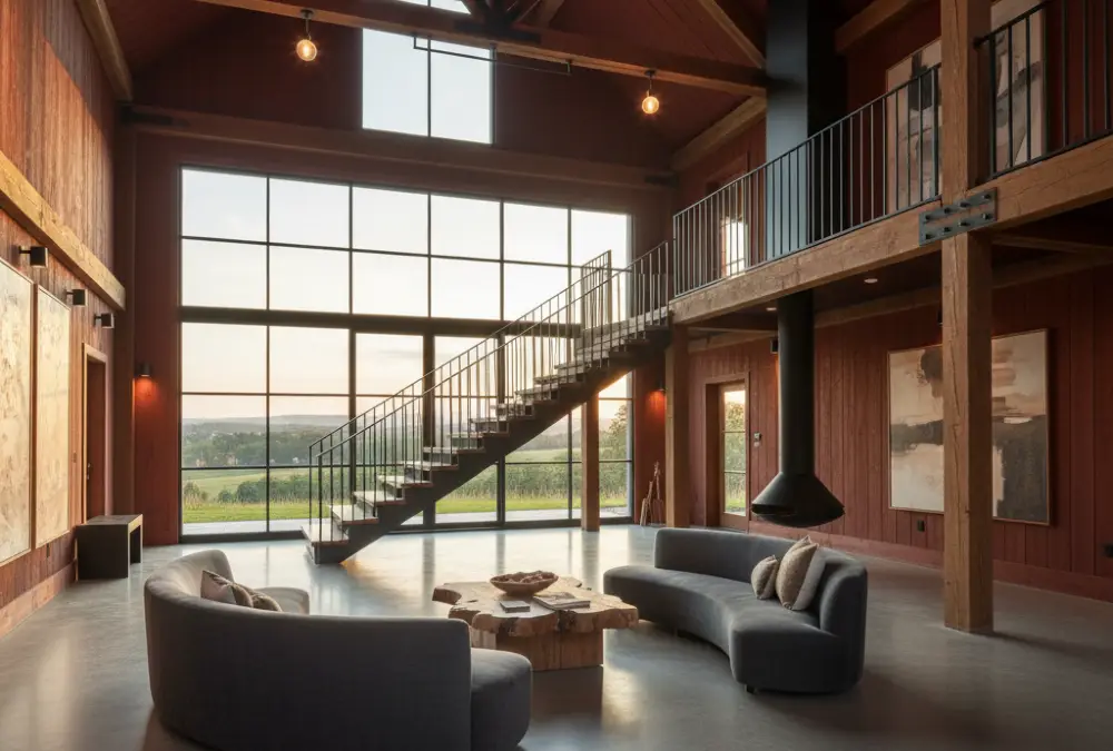 Industrial Loft and Curved Sofas - Dramatic Barn Lounge