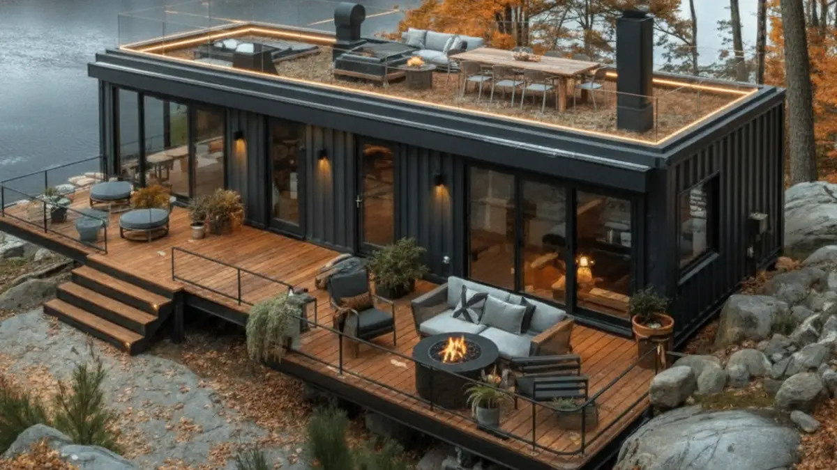 Lakefront Luxury – Elevated Rooftop & Patio Living for Container Homes