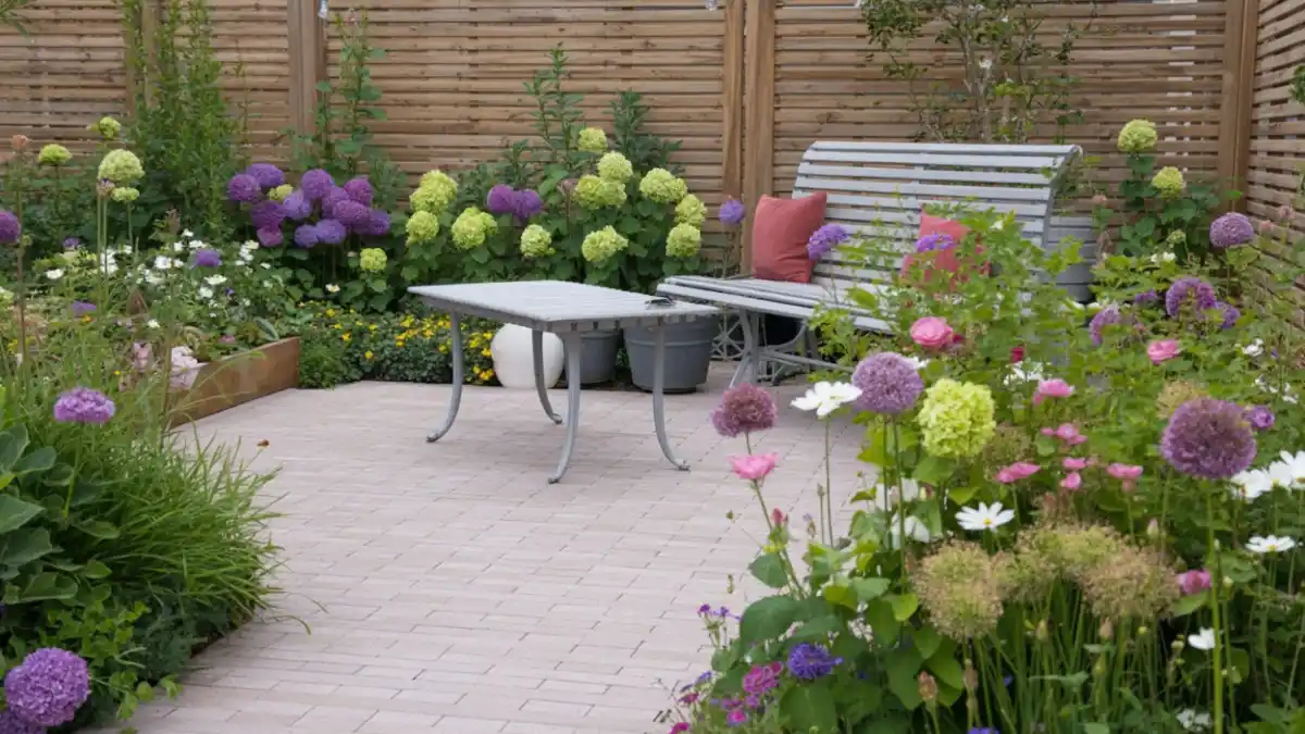 Lavender & Lime Driftwood Lounge – Softening Hardscapes with Floral Chaos