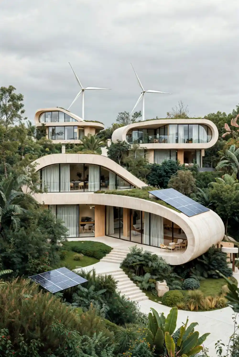 Limestone Curves & Kinetic Energy Community - A Solarpunk Village Concept