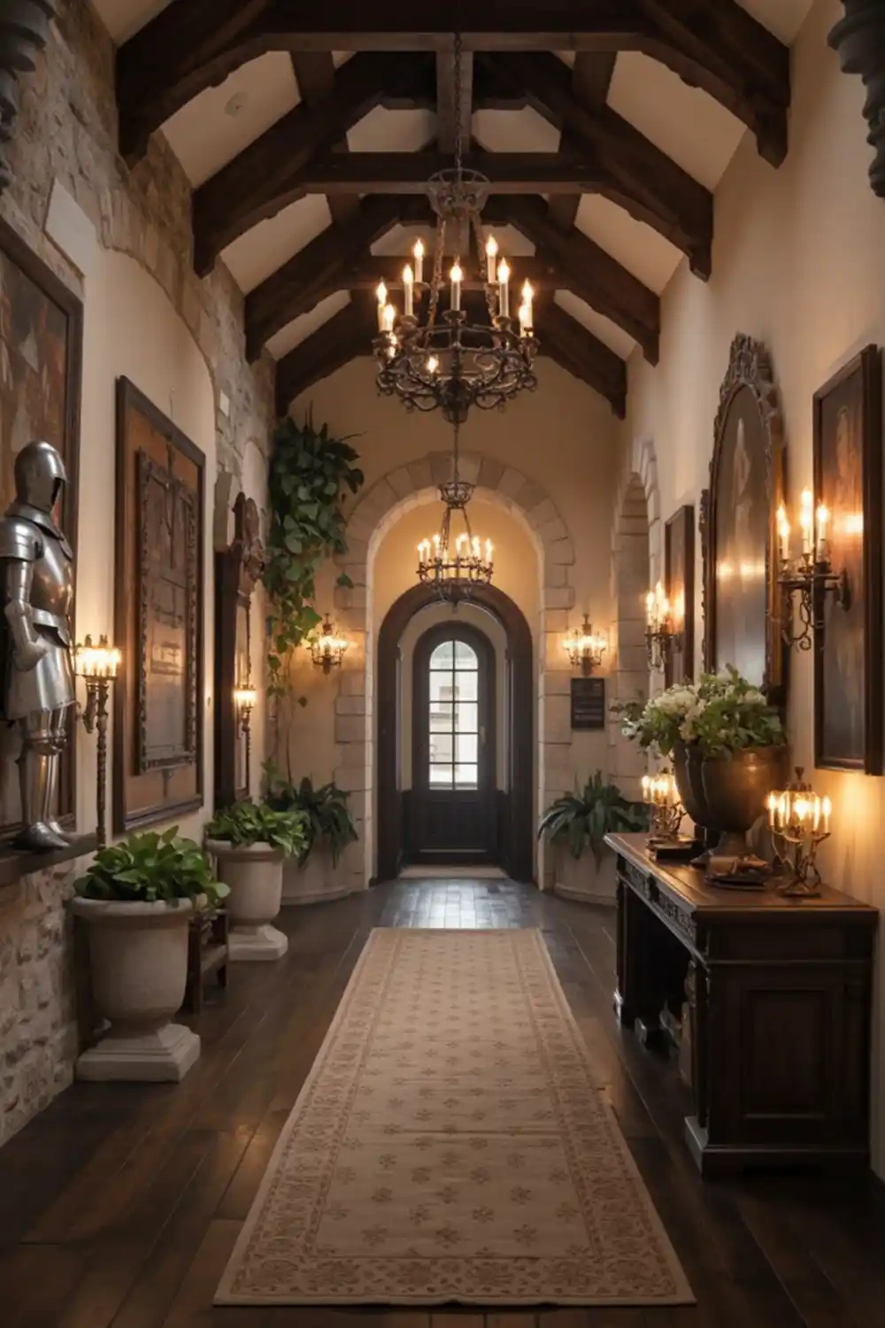 Limestone and Iron Gallery Hallway – A Fortress Look with Modern Warmth