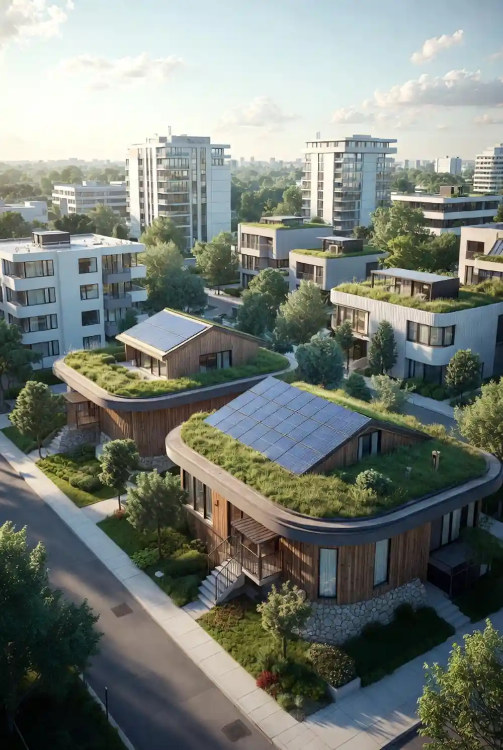 Meadow-Topped Timber Cottages - A Realistic Solarpunk Suburban Retrofit