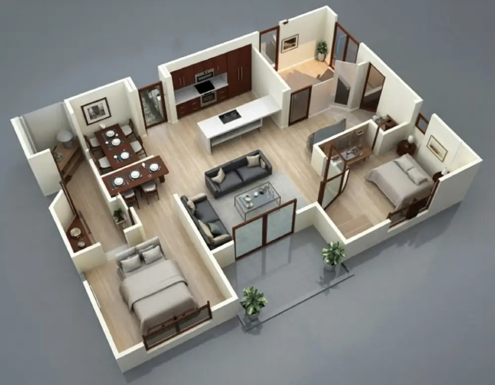 Modern Walnut Harmony – Two-Bedroom Tiny Home with Open-Concept Comfort