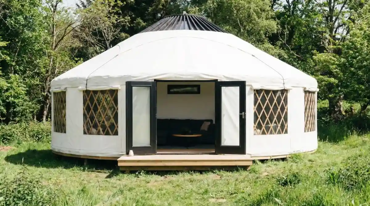 Monochrome Industrial Chic Yurt Lounge – A Modern Twist on Circular Living