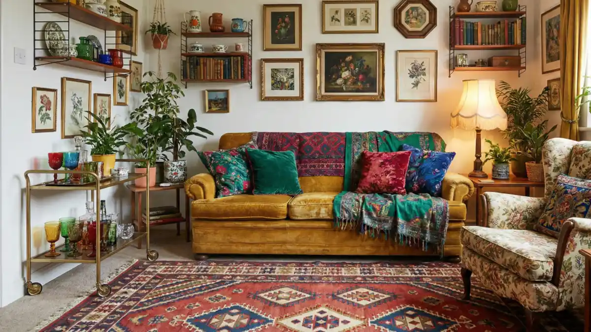 Mustard Velvet and Botanical Gallery Living Room – Curating History in Tight Quarters