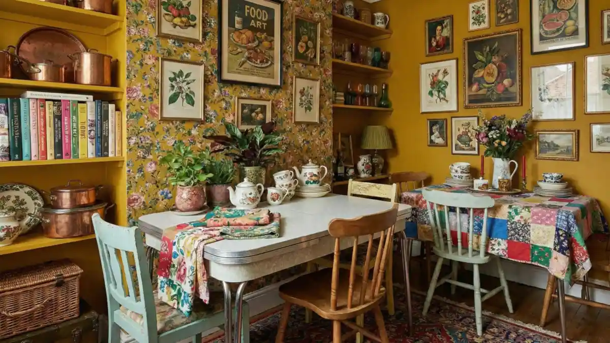 Mustard Yellow and Floral Dining Nook – Doubling Down on Vintage Charm