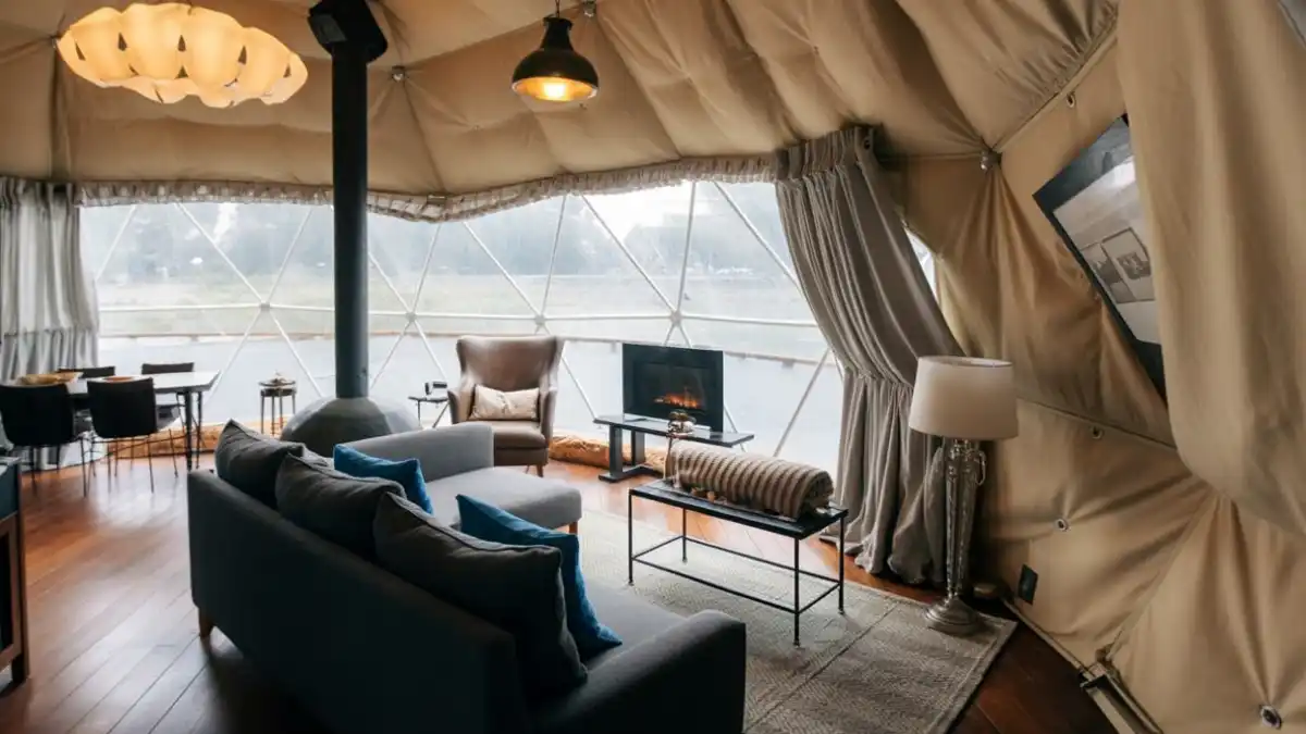 Quilted Canvas and Walnut Living Space – A Softened Approach to Geometric Living