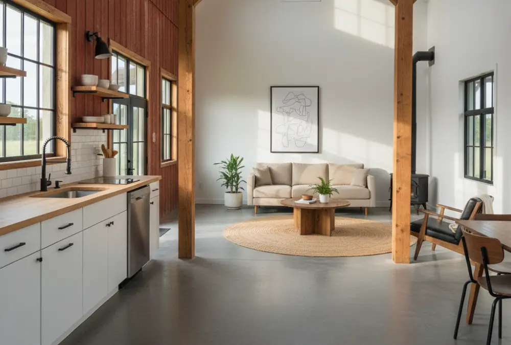 Red Barnwood & White Minimalist - Open-Concept Barn Living on a Budget