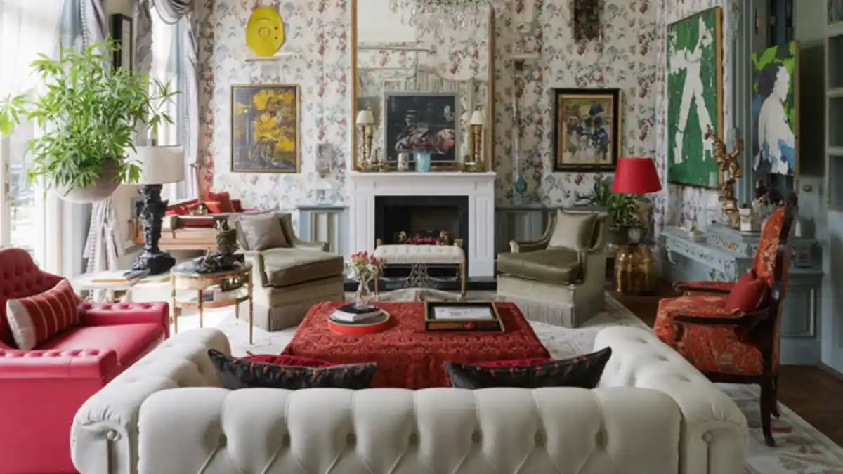Red Velvet and Floral Victorian Lounge – Classic Meets Contemporary Cool