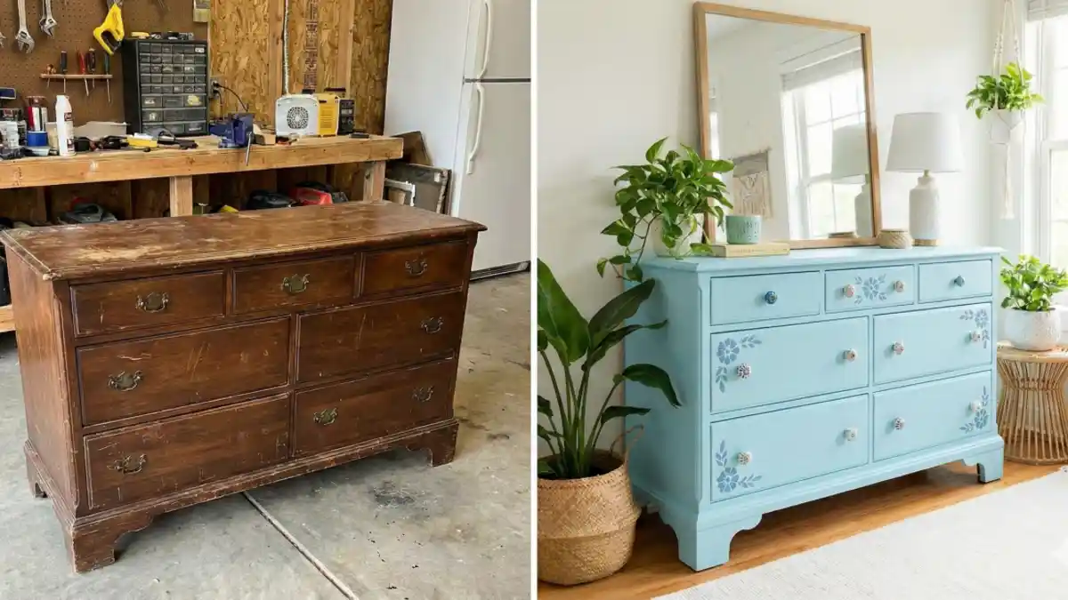 Robin's Egg Blue & Stenciled Charm Dresser – A Cheerful Bedroom Awakening