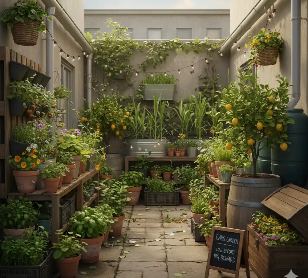 Rustic Industrial Courtyard Oasis – Maximum Yield in Minimal Square Footage