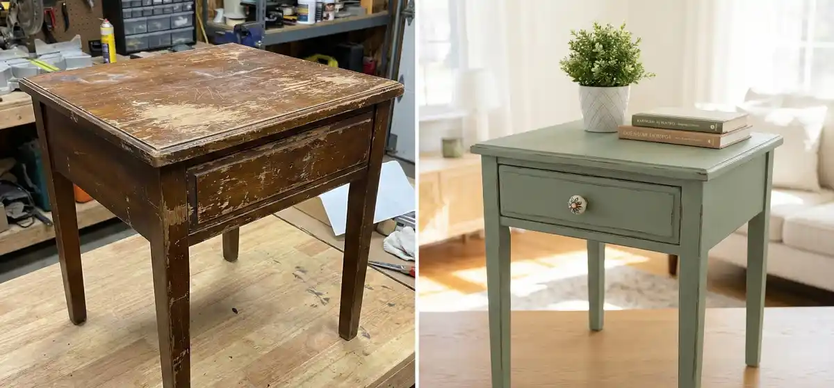 Rustic Sage & Ceramic Charm Side Table – A Cozy Living Room Revival