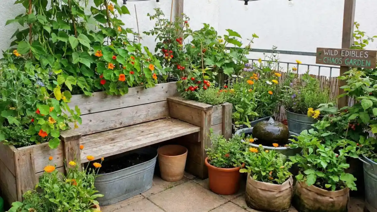 Rustic Wood & Climbing Bean Hideaway – Seating Inside the Harvest