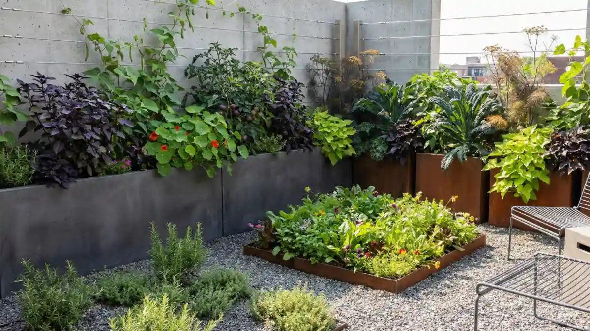 Rusty Steel & Rooftop Bounty – Industrial Edible Chaos