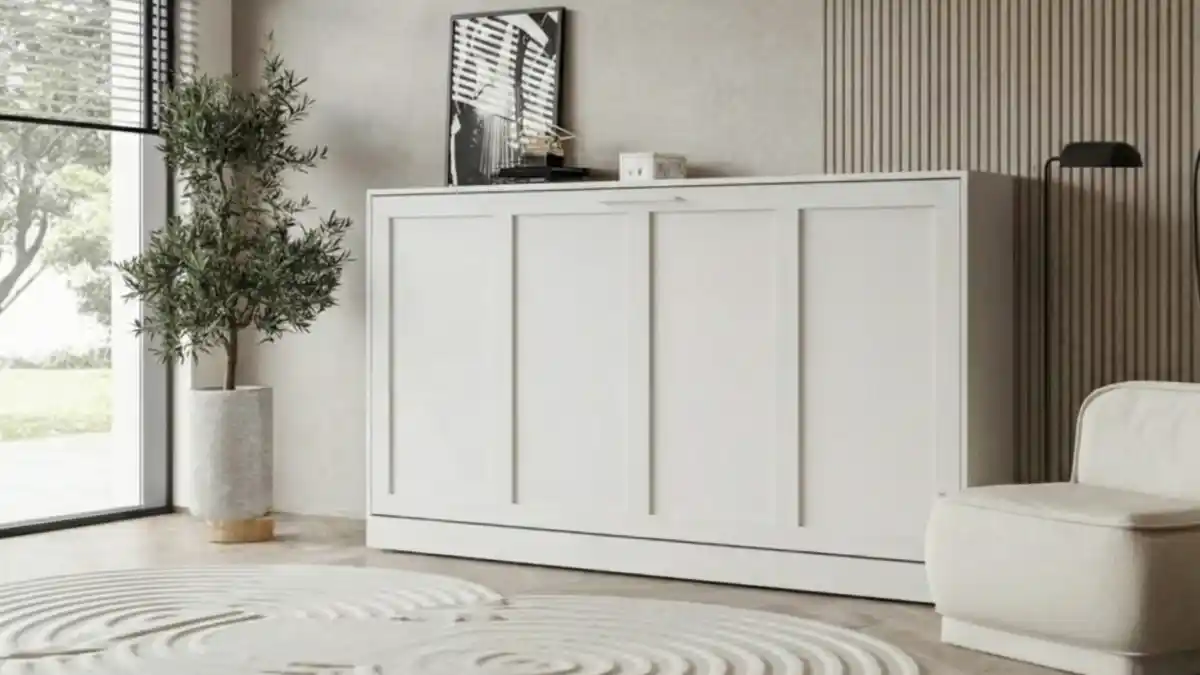 Scandi-White Horizontal Sideboard Bed – Low-Profile Minimalist Magic