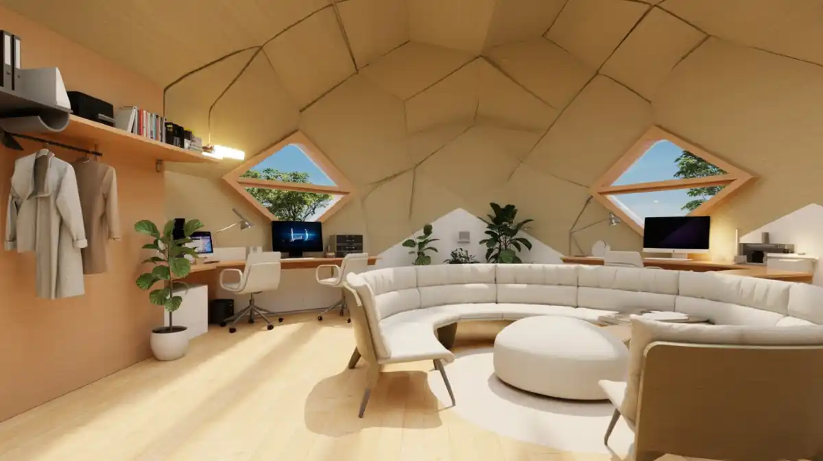 Sculpted Timber and Herringbone Studio – The Ultimate Geometric Work-Life Balance