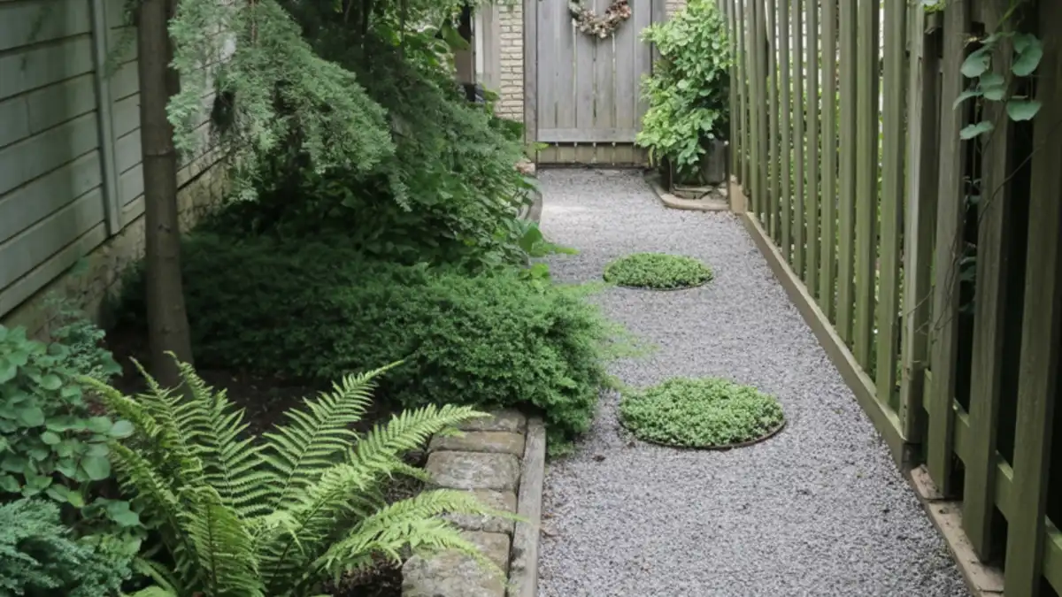 Serene Woodland Gravel Walkway – Transforming a Narrow Passageway into a Secret Garden