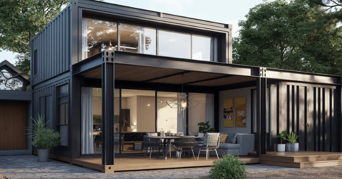Sleek Industrial Outdoor Living – A Modern Container Home Patio and Deck