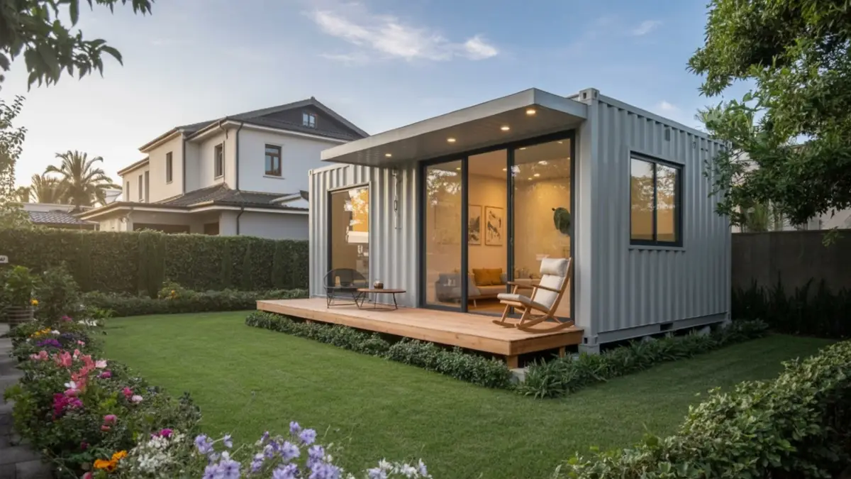 Sleek Modern Shipping Container Studio – A Compact, Stylish Backyard Retreat