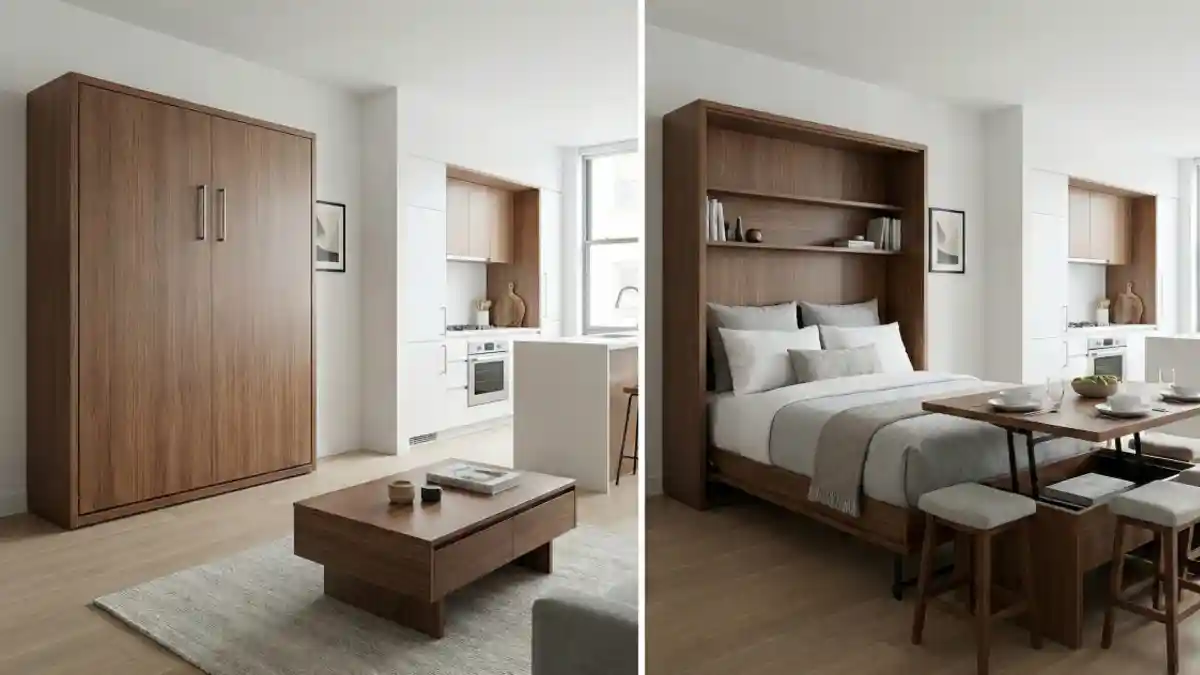 Sleek Walnut & White Convertible Studio – A Masterclass in Dual-Purpose Living